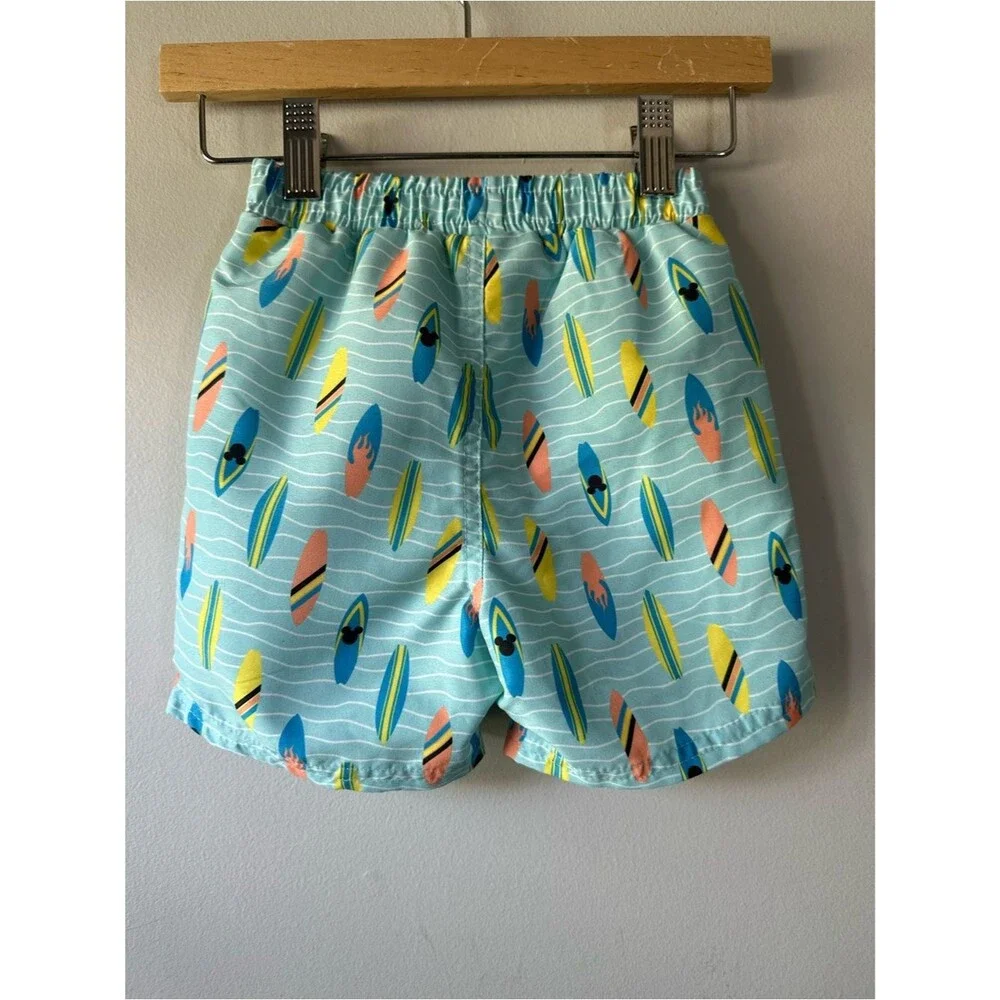 Disney Surfboard Mickey Print Swim Trunks Aqua Beach Swim Shorts Size 3T Summer